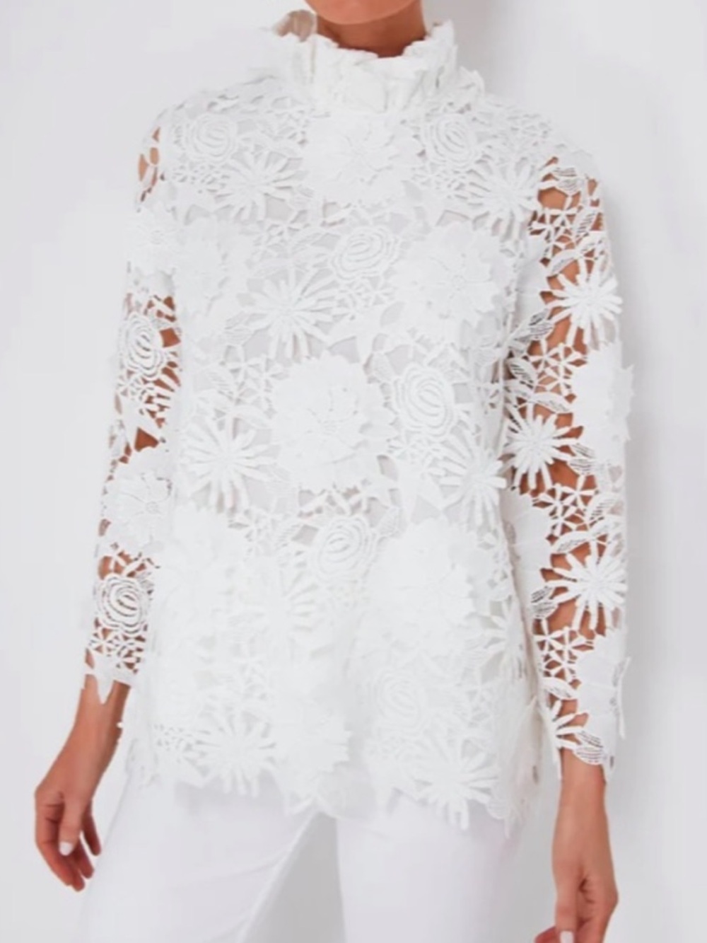 TUCKERNUCK Guipure Lace Faye Blouse in Blanc White Sz XXS Bow Tie Back Bridal